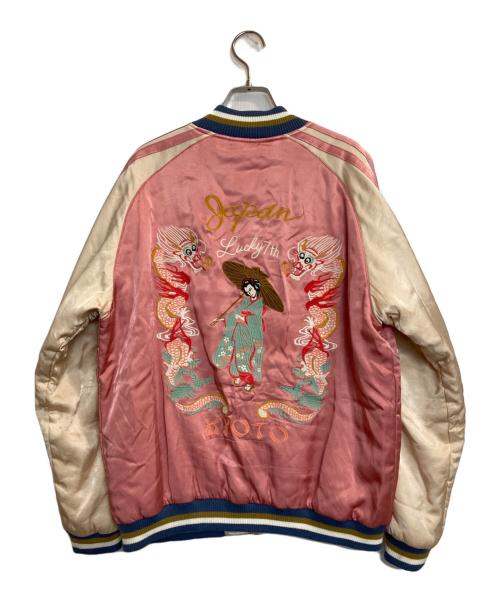 HOUSTON（ヒューストン）HOUSTON (ヒューストン) Rayon Souvenir Jacket (Maiko) / 舞妓 龍 スーベニア スカジャン ベージュ×ピンク サイズ:XLの古着・服飾アイテム