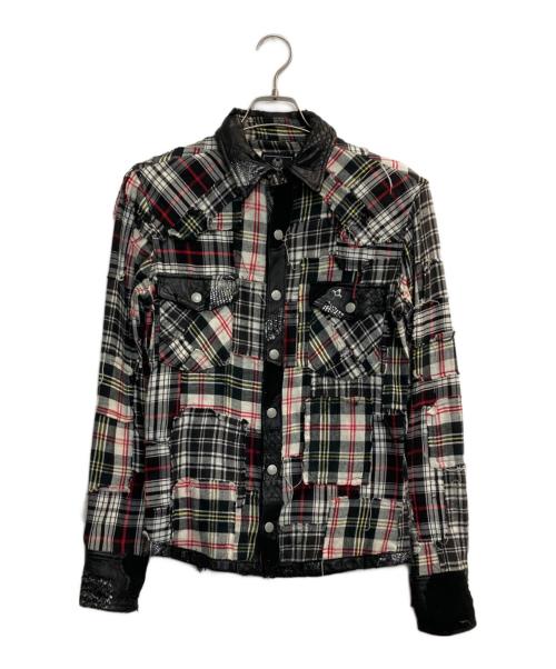 BACK BONE（バックボーン）BACK BONE (バックボーン) パンクパイソンドッキングシャツ ブラック×ホワイト サイズ:Ｓの古着・服飾アイテム