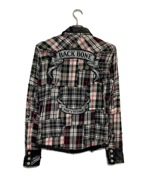 BACK BONE（バックボーン）BACK BONE (バックボーン) パンクパイソンドッキングシャツ ブラック×ホワイト サイズ:Ｓの古着・服飾アイテム