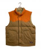 Patagoniaパタゴニア）の古着「M's Reversible Bivy Down Vest / メンズリバーシブルビビーダウンベスト」｜オレンジ×ベージュ