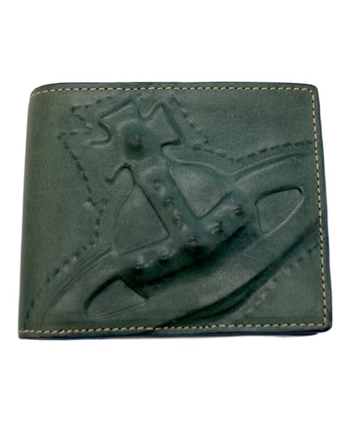 Vivienne Westwood（ヴィヴィアンウエストウッド）Vivienne Westwood (ヴィヴィアンウエストウッド) エンボス3Dオーブレザーコンパクトウォレット / 2つ折り財布 グリーンの古着・服飾アイテム