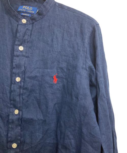 POLO RALPH LAUREN（ポロ・ラルフローレン）POLO RALPH LAUREN (ポロ・ラルフローレン) バンドカラーリネンシャツ ネイビー サイズ:Ｓの古着・服飾アイテム