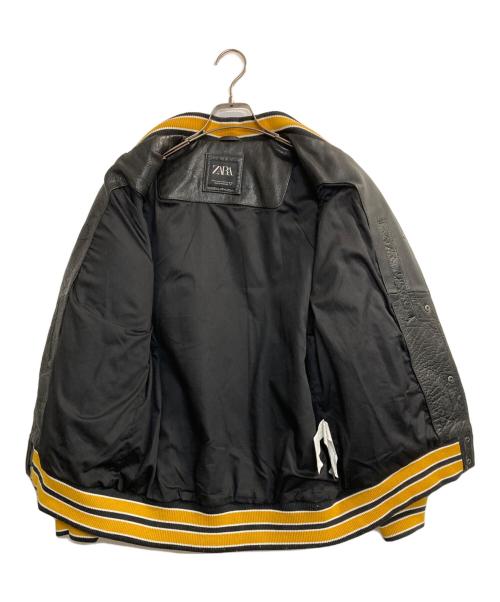 ZARA（ザラ）ZARA (ザラ) バッファローレザースタジャン ブラック×イエロー サイズ:Mの古着・服飾アイテム