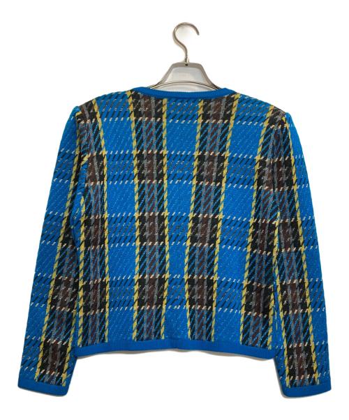 Yves Saint Laurent（イヴサンローラン）Yves Saint Laurent (イヴサンローラン) スリット糸ニットカーディガン イエロー×ブルー サイズ:Mの古着・服飾アイテム