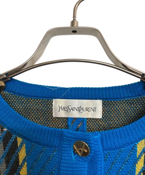 Yves Saint Laurent（イヴサンローラン）Yves Saint Laurent (イヴサンローラン) スリット糸ニットカーディガン イエロー×ブルー サイズ:Mの古着・服飾アイテム
