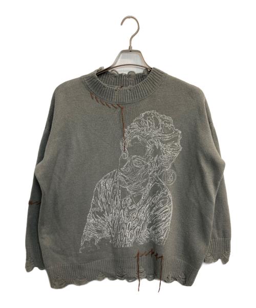 a good bad influence（アグッドバッドインフルエンス）A Good Bad Influence (アグッドバッドインフルエンス) ダメージ加工ニット グレー×ブラウン サイズ:1の古着・服飾アイテム