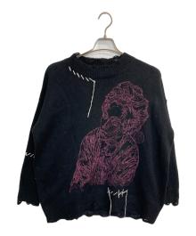 a good bad influence（アグッドバッドインフルエンス）の古着「ダメージ加工ニット」｜ブラック×ピンク