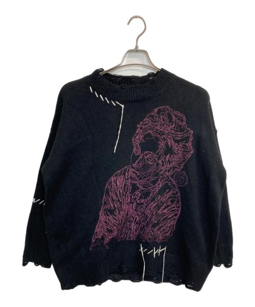 a good bad influence（アグッドバッドインフルエンス）A Good Bad Influence (アグッドバッドインフルエンス) ダメージ加工ニット ブラック×ピンク サイズ:2の古着・服飾アイテム