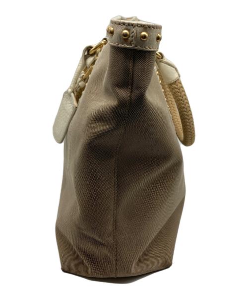 PRADA（プラダ）PRADA (プラダ) ロゴジャガードスタッズトートバッグ ベージュの古着・服飾アイテム