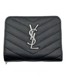 Saint Laurent Paris（サンローランパリ）の古着「カサンドラロゴコンパクトキャビアスキンウォレット」｜ブラック