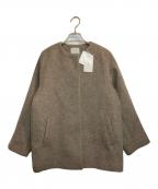 green label relaxingグリーンレーベルリラクシング）の古着「アンゴラビーバーノーカラーミドルコート」｜ベージュ