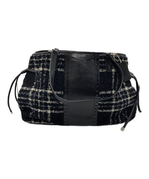 COACH（コーチ）COACH (コーチ) チェックボアトートバッグ ブラック×ホワイトの古着・服飾アイテム