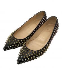 Christian Louboutin（クリスチャン・ルブタン）の古着「スタッズポインテッドトゥフラットパンプス」｜ブラック