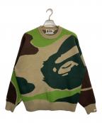 A BATHING APEア ベイシング エイプ）の古着「MEGA ABC CAMO KNIT CREWNECK SWEATSHIRT / メガカモニットクルーネック」｜ブラウン×カーキ