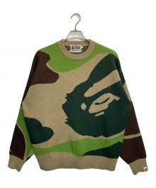 A BATHING APE（ア ベイシング エイプ）の古着「MEGA ABC CAMO KNIT CREWNECK SWEATSHIRT / メガカモニットクルーネック」｜ブラウン×カーキ