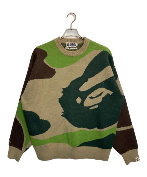 A BATHING APE（ア ベイシング エイプ）A BATHING APE (ア ベイシング エイプ) MEGA ABC CAMO KNIT CREWNECK SWEATSHIRT / メガカモニットクルーネック ブラウン×カーキ サイズ:Lの古着・服飾アイテム
