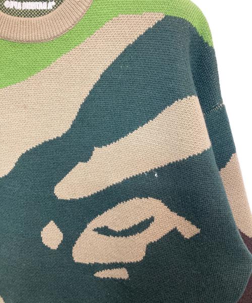 A BATHING APE（ア ベイシング エイプ）A BATHING APE (ア ベイシング エイプ) MEGA ABC CAMO KNIT CREWNECK SWEATSHIRT / メガカモニットクルーネック ブラウン×カーキ サイズ:Lの古着・服飾アイテム