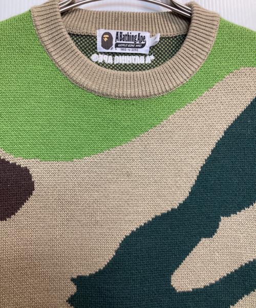 A BATHING APE（ア ベイシング エイプ）A BATHING APE (ア ベイシング エイプ) MEGA ABC CAMO KNIT CREWNECK SWEATSHIRT / メガカモニットクルーネック ブラウン×カーキ サイズ:Lの古着・服飾アイテム