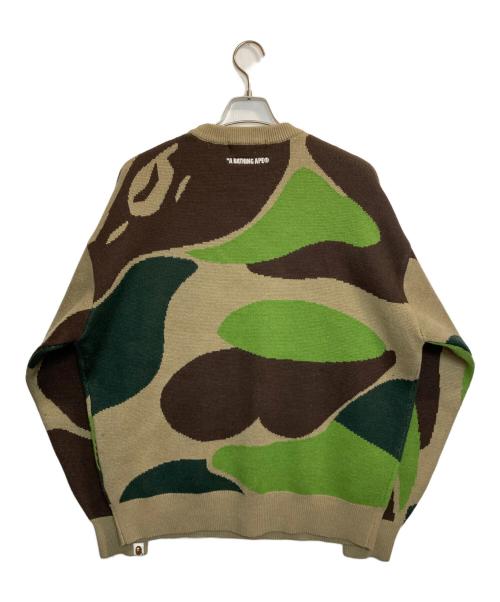 A BATHING APE（ア ベイシング エイプ）A BATHING APE (ア ベイシング エイプ) MEGA ABC CAMO KNIT CREWNECK SWEATSHIRT / メガカモニットクルーネック ブラウン×カーキ サイズ:Lの古着・服飾アイテム