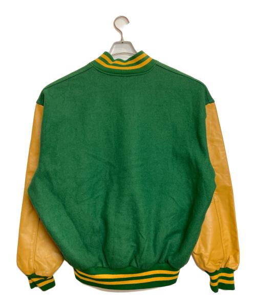 Gem SPORTSWEAR（ジェムスポーツウェア）Gem SPORTSWEAR (ジェムスポーツウェア) レザースリーブスタジャン グリーン×イエロー サイズ:ＸＸＬの古着・服飾アイテム