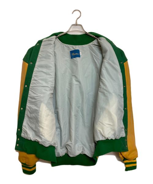 Gem SPORTSWEAR（ジェムスポーツウェア）Gem SPORTSWEAR (ジェムスポーツウェア) レザースリーブスタジャン グリーン×イエロー サイズ:ＸＸＬの古着・服飾アイテム