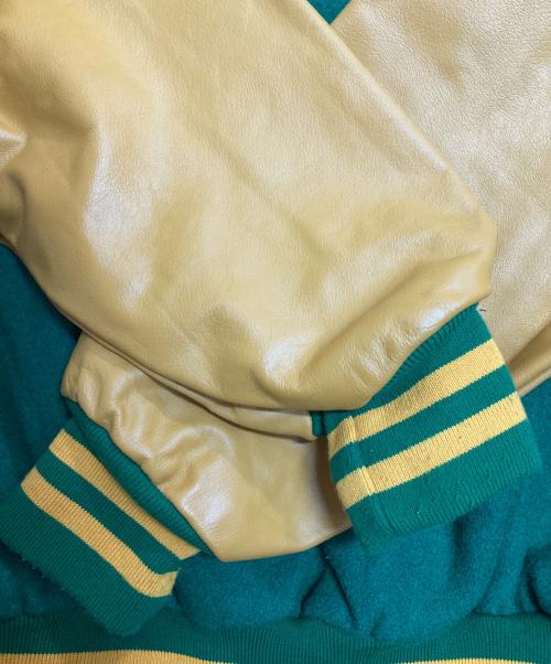 Gem SPORTSWEAR（ジェムスポーツウェア）Gem SPORTSWEAR (ジェムスポーツウェア) レザースリーブスタジャン グリーン×イエロー サイズ:ＸＸＬの古着・服飾アイテム