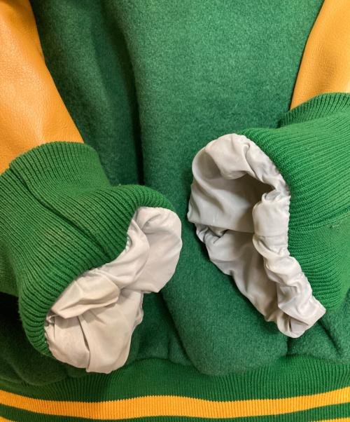 Gem SPORTSWEAR（ジェムスポーツウェア）Gem SPORTSWEAR (ジェムスポーツウェア) レザースリーブスタジャン グリーン×イエロー サイズ:ＸＸＬの古着・服飾アイテム