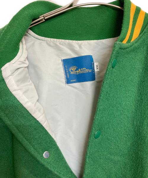 Gem SPORTSWEAR（ジェムスポーツウェア）Gem SPORTSWEAR (ジェムスポーツウェア) レザースリーブスタジャン グリーン×イエロー サイズ:ＸＸＬの古着・服飾アイテム