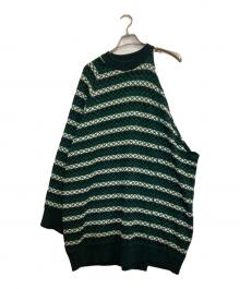 RAF SIMONS（ラフシモンズ）の古着「アシンメトリーラメボーダーニット」｜グリーン×ブラック