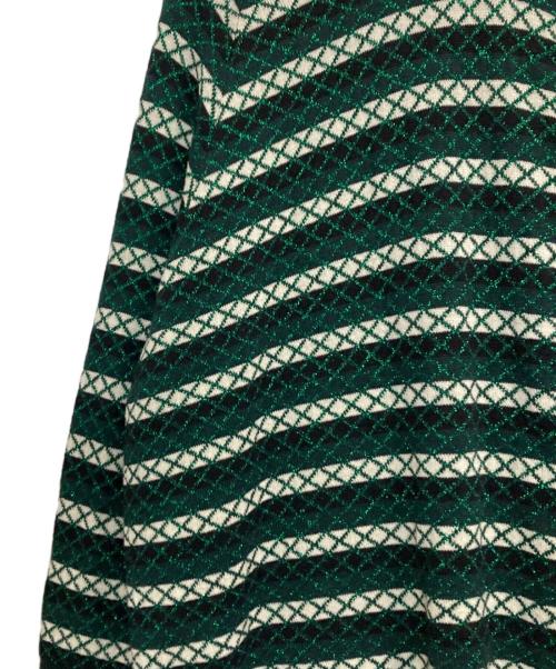 RAF SIMONS（ラフシモンズ）RAF SIMONS (ラフシモンズ) アシンメトリーラメボーダーニット グリーン×ブラック サイズ:ＸＳの古着・服飾アイテム