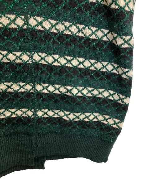 RAF SIMONS（ラフシモンズ）RAF SIMONS (ラフシモンズ) アシンメトリーラメボーダーニット グリーン×ブラック サイズ:ＸＳの古着・服飾アイテム