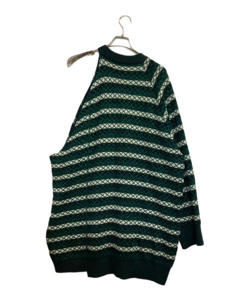 RAF SIMONS（ラフシモンズ）RAF SIMONS (ラフシモンズ) アシンメトリーラメボーダーニット グリーン×ブラック サイズ:ＸＳの古着・服飾アイテム