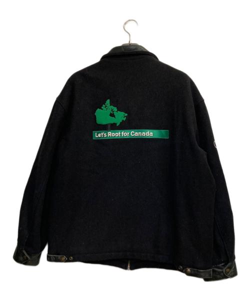 Roots（ルーツ）Roots (ルーツ) レザー切替スタジャン ブラック×ネイビー サイズ:ＸＬの古着・服飾アイテム