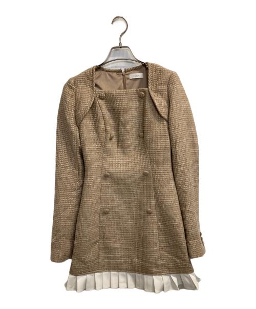 darich（ダーリッチ）Darich (ダーリッチ) プリーツドッキングツイードミニワンピース ベージュ サイズ:FREE-Lの古着・服飾アイテム