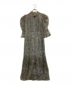 LeJaレジャ）の古着「スパンコール花柄パフスリーブマーメイドワンピースドレス」｜ベージュ×グレー