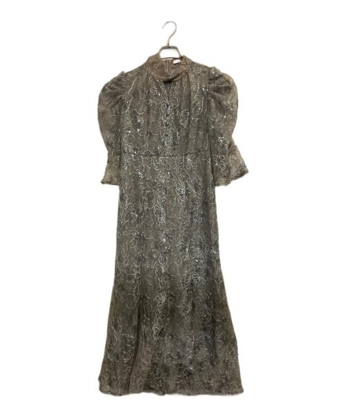 LeJa（レジャ）LeJa (レジャ) スパンコール花柄パフスリーブマーメイドワンピースドレス ベージュ×グレー サイズ:1の古着・服飾アイテム