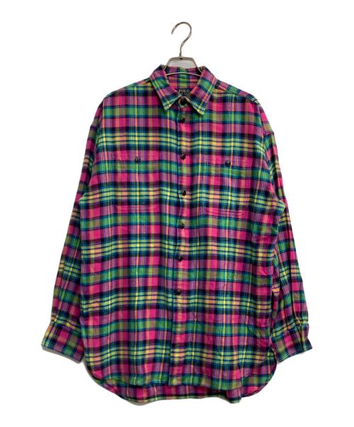 POLO RALPH LAUREN（ポロ・ラルフローレン）POLO RALPH LAUREN (ポロ・ラルフローレン) ネオンカラーチェックシャツ ピンク×グリーン サイズ:Lの古着・服飾アイテム
