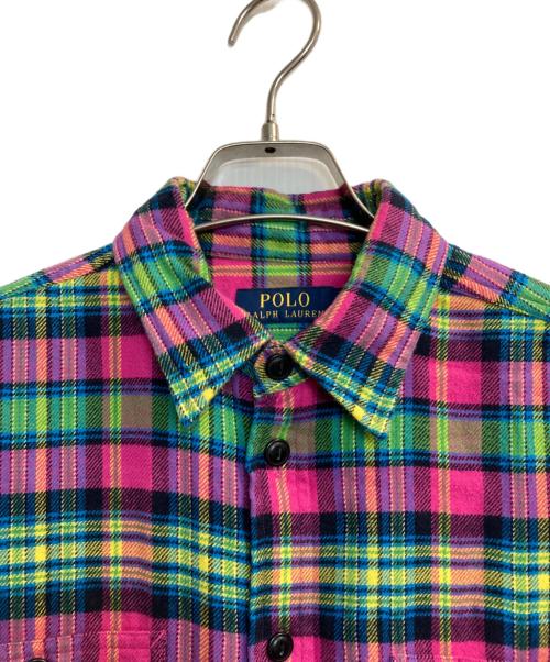 POLO RALPH LAUREN（ポロ・ラルフローレン）POLO RALPH LAUREN (ポロ・ラルフローレン) ネオンカラーチェックシャツ ピンク×グリーン サイズ:Lの古着・服飾アイテム