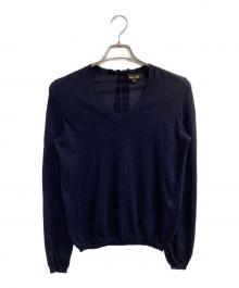 DRAWER（ドゥロワー）の古着「カシミヤ・シルクブレンドVネックニット」｜ネイビー