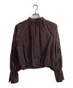 TODAYFULトゥデイフル）の古着「Ginghamcheck Puff Blouse/ギンガムチェックパフブラウス」｜ブラウン×ネイビー