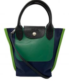 LONGCHAMP（ロンシャン）の古着「レザー切替ショルダーバッグ」｜グリーン×ネイビー