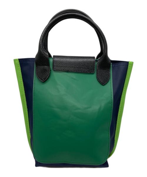 LONGCHAMP（ロンシャン）LONGCHAMP (ロンシャン) レザー切替ショルダーバッグ グリーン×ネイビーの古着・服飾アイテム