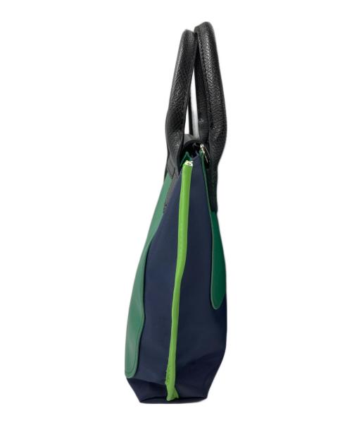 LONGCHAMP（ロンシャン）LONGCHAMP (ロンシャン) レザー切替ショルダーバッグ グリーン×ネイビーの古着・服飾アイテム