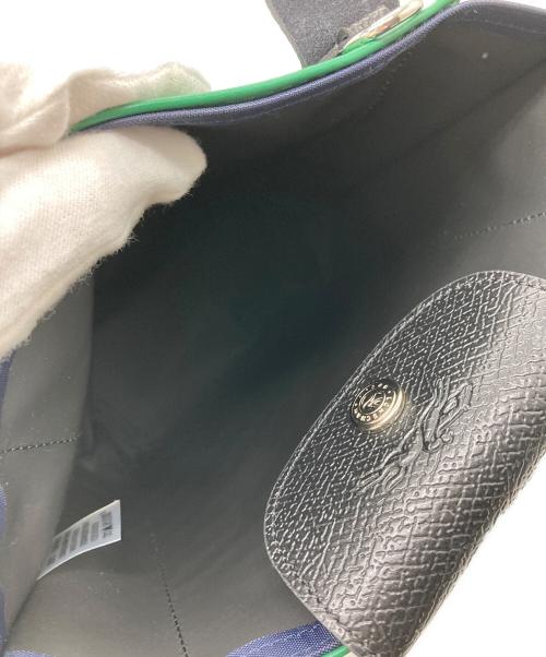LONGCHAMP（ロンシャン）LONGCHAMP (ロンシャン) レザー切替ショルダーバッグ グリーン×ネイビーの古着・服飾アイテム
