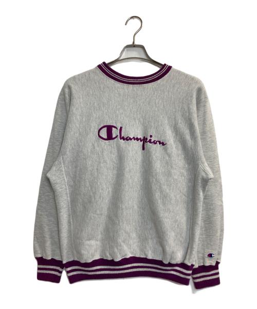 Champion REVERSE WEAVE（チャンピオン リバース ウィーブ）Champion REVERSE WEAVE (チャンピオン リバース ウィーブ) クルーネックスウェット パープル×グレー サイズ:Ｌの古着・服飾アイテム