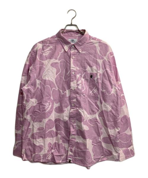 A BATHING APE（アベイシングエイプ）A BATHING APE (アベイシングエイプ) SOLID CAMO STRIPE RELAXED FIT SHIRT ピンク サイズ:Lの古着・服飾アイテム