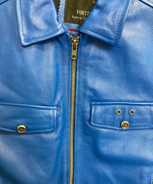 FORTIME（フォータイム）FORTIME (フォータイム) シングルライダースジャケット ブルー サイズ:Ｌの古着・服飾アイテム
