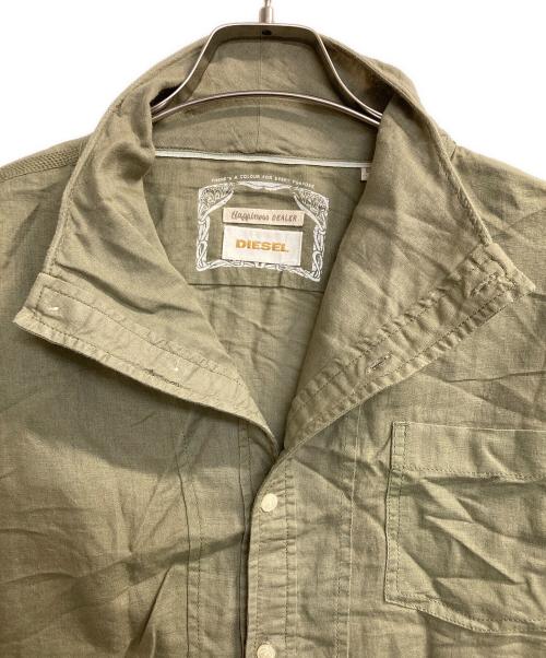 DIESEL（ディーゼル）DIESEL (ディーゼル) LINEN S/S WIRE COLLER SHIRTS オリーブ サイズ:ＸＬの古着・服飾アイテム