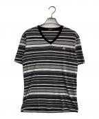 BURBERRY BLACK LABELバーバリーブラックレーベル）の古着「Vネックボーダーカットソー」｜グレー×ブラック