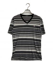 BURBERRY BLACK LABEL（バーバリーブラックレーベル）の古着「Vネックボーダーカットソー」｜グレー×ブラック